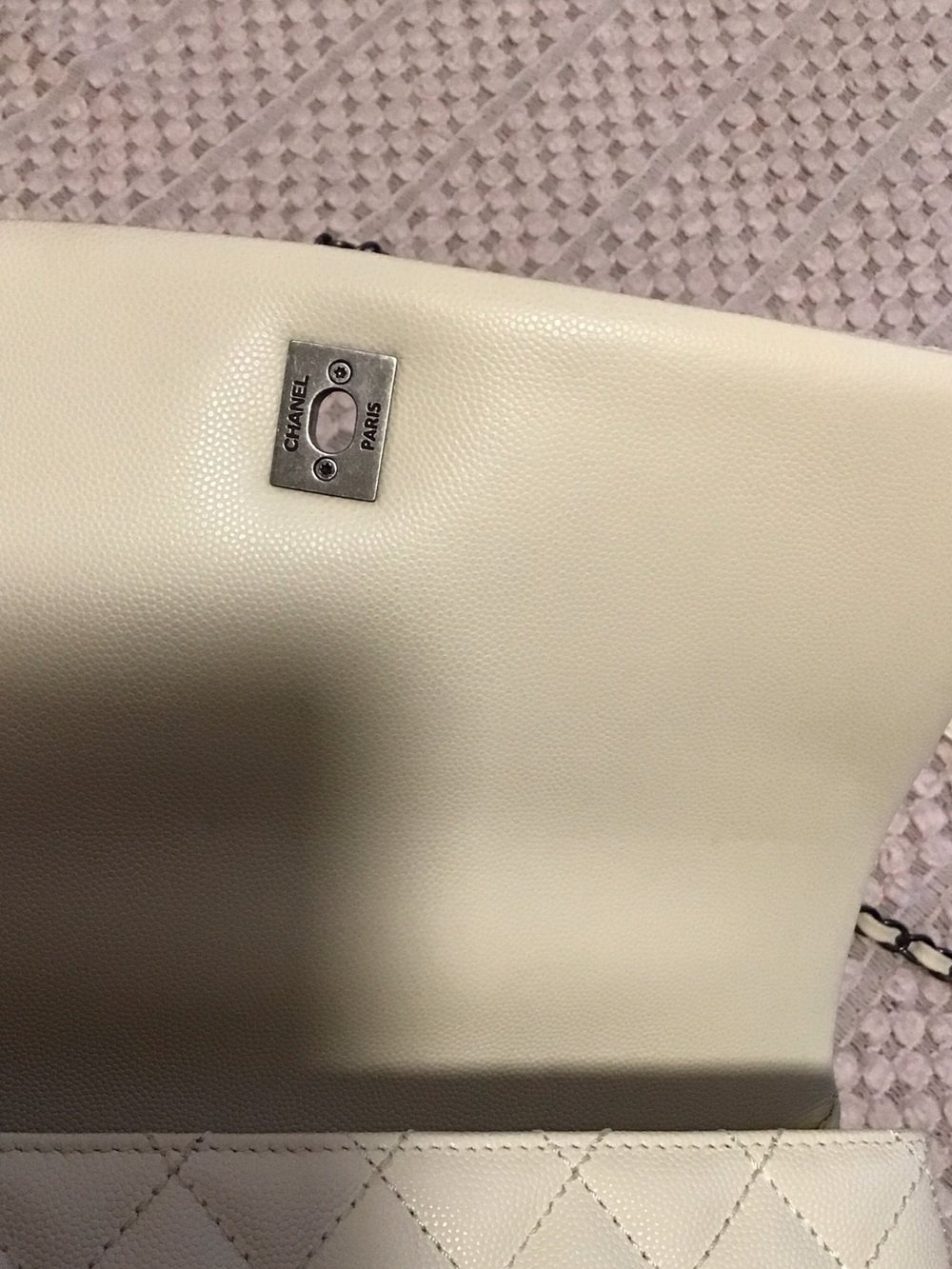 CHANEL Cream Quilted Top-Handle Satchel with Bordeaux Handle - Picture 5 of 9
